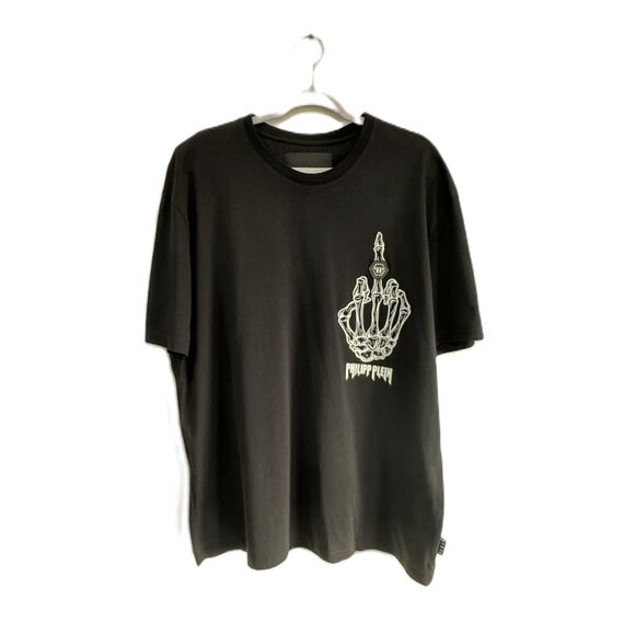 Philipp Plein Men's T-SHIRT ROUND NECK SS SKELETON MIDDLE FINGER, Size XL/XXL
